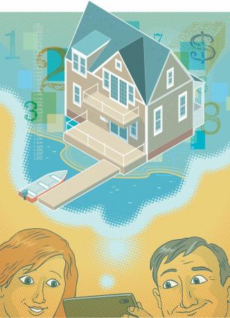 2021. gada vasaras mājas finanses, pludmales mājas ilustrācija